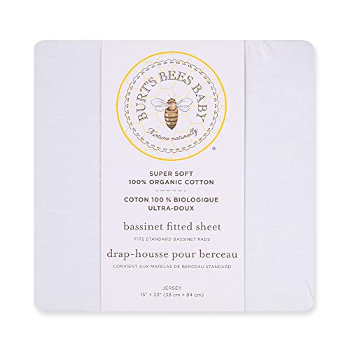 Burt's Bees Baby Bassinet Sheet, Fitted Unisex 100% Organic Jersey Cotton Bassinet Sheet for Standard Bassinet Mattress