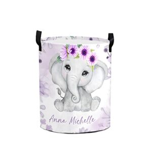 personalized laundry basket, floral purple elephant custom storage bins laundry hamper with name collapsible toys organizer gift