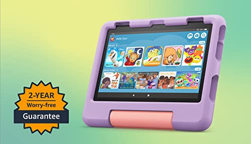 Amazon Fire HD 8 Kids tablet, 8" HD display, ages 3-7, includes 2-year worry-free guarantee, Kid-Proof Case, 64 GB, (2022 release), Purple