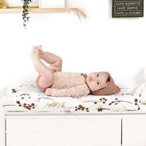 GRSSDER Stretch Ultra Soft Jersey Knit Changing Pad Cover Set 2 Pack, Change Table Pad Covers Fit 32"/34" x 16" Pads Safe and Snug, Stylish Pretty Flora for Baby, Beige
