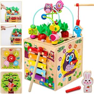 resumplan 8 in 1 activity cube for 18m+ boys and girls, wooden montessori toys for baby, educational learning toys for toddlers