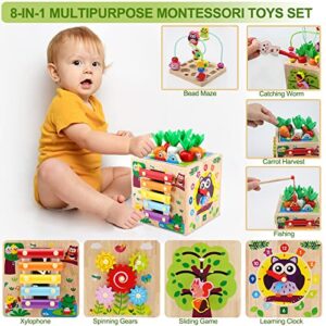 Resumplan 8 in 1 Activity Cube for 18M+ Boys and Girls, Wooden Montessori Toys for Baby, Educational Learning Toys for Toddlers