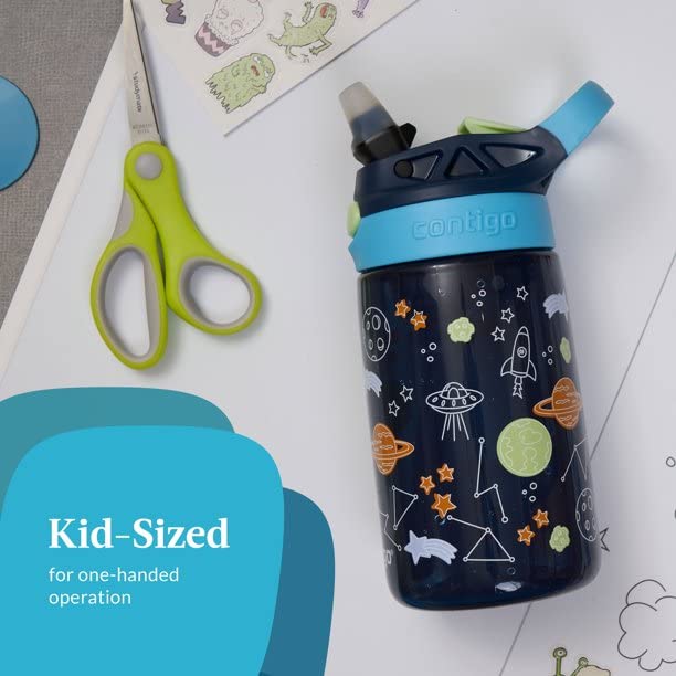 Contigo Kids Water Bottle with Straw - 2 Pack, 14 oz, Autospout Technology – Spill Proof, Easy-Clean Lid Design Ages 3 Plus, Dishwasher Safe Cosmos & Gummy Sharks