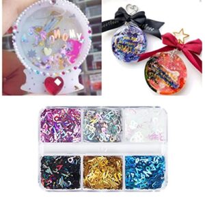 Diarypiece English Letters Glitter Sequins Flakes, Resin UV Epoxy Mold Fillings, for Nail Art Crafts Jewelry Making