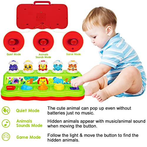 YEEBAY Pop Up Animals Toy with Music & Sound, Early Developmental Toy for 12-18 Months Baby, Infants & Toddlers,1 Year Old Girls & Boys