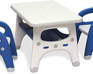 KINTNESS Kids Table and 2 Chair Set - Activity Table with Storage Shelf for Children, Toddler Table & Chair Set for Kindergarten (Blue + White)