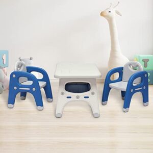 KINTNESS Kids Table and 2 Chair Set - Activity Table with Storage Shelf for Children, Toddler Table & Chair Set for Kindergarten (Blue + White)