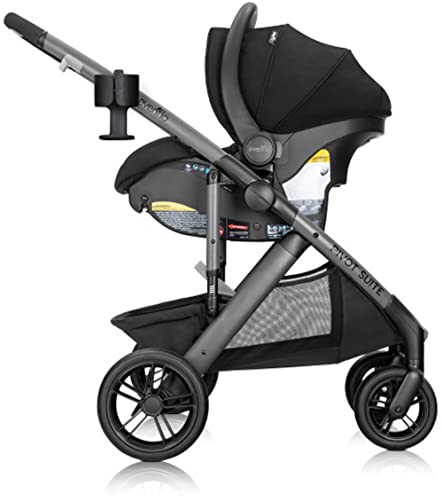 Evenflo Pivot Suite Travel System with LiteMax Infant Car Seat with Anti-Rebound Bar Dunloe Black