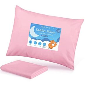 toddler pillow with pillowcase - 13x18 organic cotton baby pillows for sleeping - soft little travel pillows for boys & girls, kids bedding set, perfect for cot crib, daycare, car trips