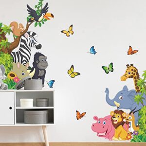 safari nursery decor, jungle theme wall stickers for baby room giraffe lion zebra elephant vinyl wall stickers for kids bedroom daycare classroom playroom and kids room wall decor (b)