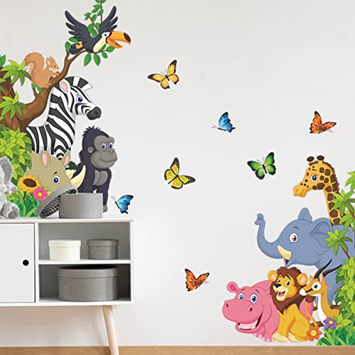 Safari Nursery Decor, Jungle Theme Wall Stickers for Baby Room Giraffe Lion Zebra Elephant Vinyl Wall Stickers for Kids Bedroom Daycare Classroom Playroom and Kids Room Wall Decor (B)