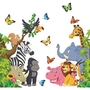 Safari Nursery Decor, Jungle Theme Wall Stickers for Baby Room Giraffe Lion Zebra Elephant Vinyl Wall Stickers for Kids Bedroom Daycare Classroom Playroom and Kids Room Wall Decor (B)