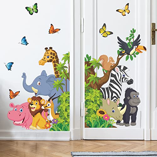 Safari Nursery Decor, Jungle Theme Wall Stickers for Baby Room Giraffe Lion Zebra Elephant Vinyl Wall Stickers for Kids Bedroom Daycare Classroom Playroom and Kids Room Wall Decor (B)