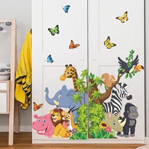 Safari Nursery Decor, Jungle Theme Wall Stickers for Baby Room Giraffe Lion Zebra Elephant Vinyl Wall Stickers for Kids Bedroom Daycare Classroom Playroom and Kids Room Wall Decor (B)