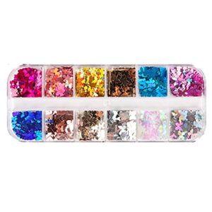 Diarypiece 12 Grids/Box 5mm Manicure Paillettes Holographics Glitter Flakes, for 3D Shiny Epoxy Resin Mold Filling