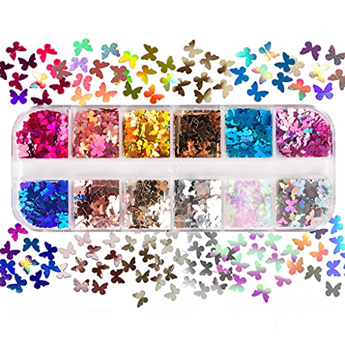 Diarypiece 12 Grids/Box 5mm Manicure Paillettes Holographics Glitter Flakes, for 3D Shiny Epoxy Resin Mold Filling