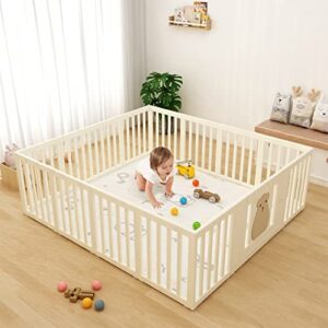 banasuper baby playpen large 14-panel playard with play mat safe indoor baby fence for toddlers sturdy kids activity center with gate 78.7" x 70.9" x 26.4" 38.7 sq.ft