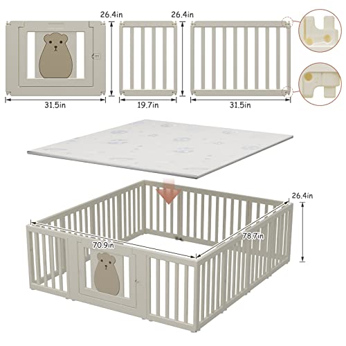 BanaSuper Baby Playpen Large 14-Panel Playard with Play Mat Safe Indoor Baby Fence for Toddlers Sturdy Kids Activity Center with Gate 78.7" x 70.9" x 26.4" 38.7 sq.ft