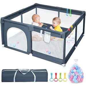 baby playpen, playpen for babies and toddlers, baby play pen for toddler, baby playard with gate, 50×50 inch sturdy safety baby fence with anti-slip base, play yard indoor outdoor kids activity center
