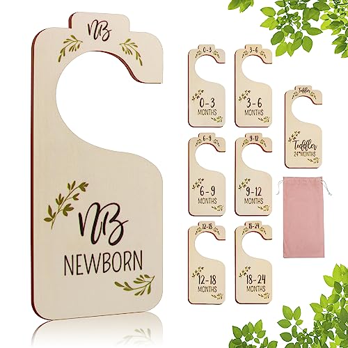 Zamwix 8PCS Baby Closet Dividers - Beautiful Wooden Double-Sided Closet Dividers for Baby from Newborn to Toddler Boho Nursery Decor Baby Clothes Size Hanger Organizer with Gift Bag