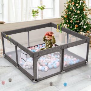 UANLAUO Baby Playpen, Sturdy Playpen for Babies and Toddlers, Safety Baby Play Yards, Easy Assembly Large Baby Playpen for Babies, Anti-Collision BPA-Free Breathable Mesh Play Pen, 59in X 59in (Gray)