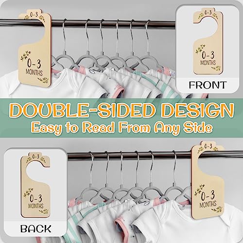 Zamwix 8PCS Baby Closet Dividers - Beautiful Wooden Double-Sided Closet Dividers for Baby from Newborn to Toddler Boho Nursery Decor Baby Clothes Size Hanger Organizer with Gift Bag