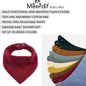 Meerdif Muslin Baby Bibs 10 Pack Baby Bandana Drool Bibs for Unisex Boys Girls, 100% Cotton 10 Solid Colors Set for Teething and Drooling