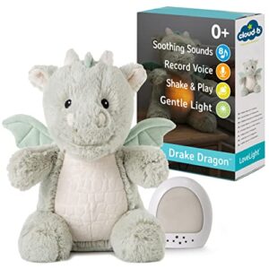 cloud b sound machine with white noise soothing sounds | cuddly stuffed animal & nomadic nightlight | record parent voice | adjustable settings & auto-shutoff | lovelight™ buddies - drake the dragon™