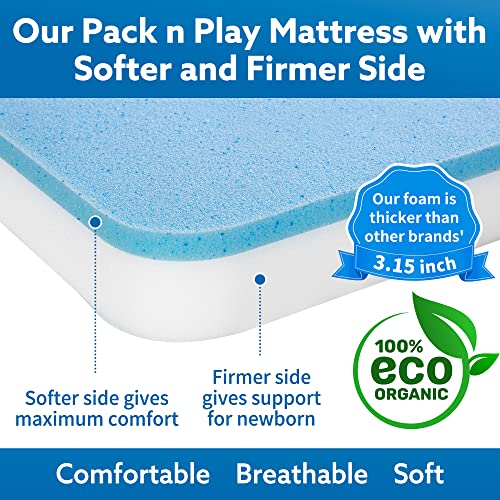 Pro Goleem Pack and Play Mattress (38’’x26’’x3.15’’), Waterproof Fitted Pack n Play Mattress Pad, Soft Playard Mattress Memory Foam Playpen Mattress Mini Crib Mattress for Babies and Toddlers