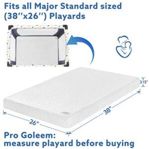 Pro Goleem Pack and Play Mattress (38’’x26’’x3.15’’), Waterproof Fitted Pack n Play Mattress Pad, Soft Playard Mattress Memory Foam Playpen Mattress Mini Crib Mattress for Babies and Toddlers