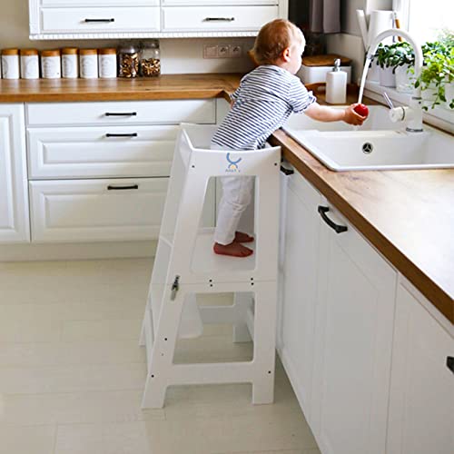 XIHAToy Learning Tower for Kids Kitchen Helper Step Stool for Toddlers Child Kitchen Stool Helper Folded Step-Up Standing Tower (White)