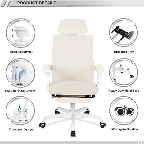 Qulomvs Mesh Ergonomic Office Chair with Footrest Home Office Desk Chair with Headrest and Backrest 90-135 Adjustable Computer Executive Desk Chair with Wheels 360 Swivel Task Chair