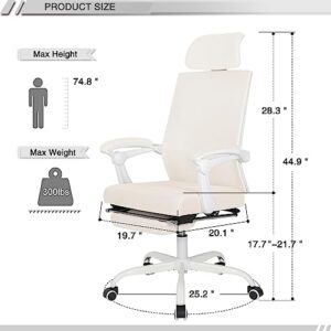 Qulomvs Mesh Ergonomic Office Chair with Footrest Home Office Desk Chair with Headrest and Backrest 90-135 Adjustable Computer Executive Desk Chair with Wheels 360 Swivel Task Chair