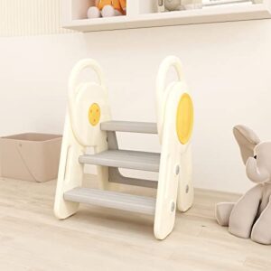 banasuper foldable toddler step stool with safety handrail for kitchen counter bathroom sink kids adjustable toilet potty training stool children step ladder learning helper with non-slip pads（yellow）