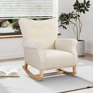 rophefx rocking chairs for baby nursery velvet glider rocker with solid wood base nursery rocker with high backrest, beige