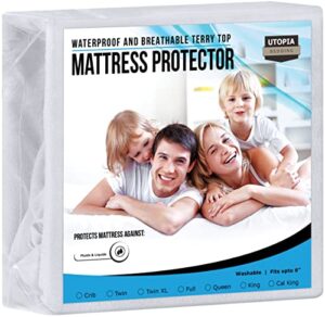 utopia bedding premium waterproof terry mattress protector crib 200 gsm, mattress cover, breathable, fitted style with stretchable pockets (white)