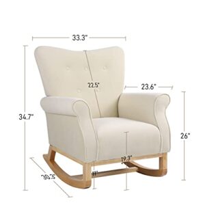 Rophefx Rocking Chairs for Baby Nursery Velvet Glider Rocker with Solid Wood Base Nursery Rocker with High Backrest, Beige