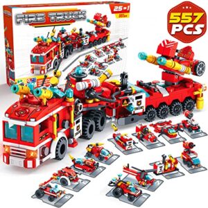 Innorock Construction Building Toys for Kids - 25 in 1 Fire Truck Boat Helicopter Car Toy Building Blocks Model Kit Educational STEM Activities Gifts for Boys Girls Teen Age 6 7 8 9 10 11 12 Year Old