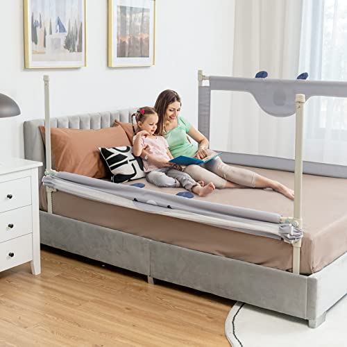 HONEY JOY Bed Rail for Toddlers, 77-in Extra Long, Portable Safety Bed Guardrail w/Double Safety Child Lock, Foldable Baby Bed Rail Guard, Fit King & Queen Full Twin Size Bed Mattress (77 INCH, Gray)