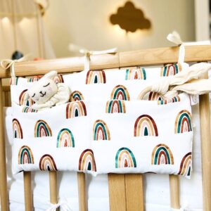 yeeman cotton baby bedside hanging storage bag,2 pockets organizer for baby cribs and toys (rainbow)