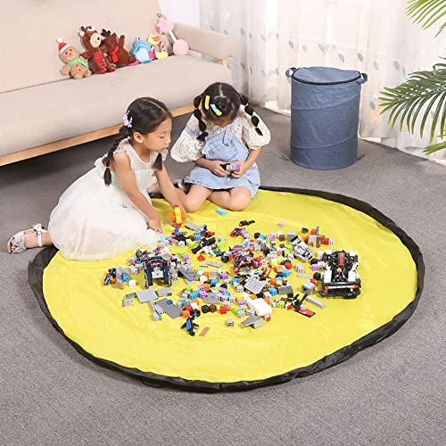 Nvatorfox Toys Storage Organizer with Play Mat, 16.5"*13" Toy Holders for Small Toys, Building Bricks Toy Storage Organizer - Tidy with Ease - Toy Blocks Mat Storage Bag - Collapsible Canvas Bag/Bin - Drawstring Playmat for Living Room, Nursery, Playroom