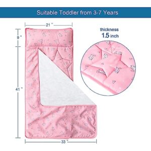 Toddler Nap Mat with Pillow and Blanket 50" x 21" x 1.5", Nap Mat for Boys Girls Super Soft and Cozy, Kids Sleeping Bag for Preschool, Daycare, Toddler Sleeping Bag, Pink Horse