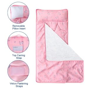 Toddler Nap Mat with Pillow and Blanket 50" x 21" x 1.5", Nap Mat for Boys Girls Super Soft and Cozy, Kids Sleeping Bag for Preschool, Daycare, Toddler Sleeping Bag, Pink Horse