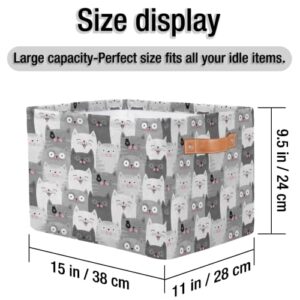 Storage Basket Bin, Animal Cats Funny Pattern Large Collapsible Storage Cube Box with Handle Durable Waterproof Closet Shelf Organizer for Toy Nursery Bedroom Laundry Basket, 1 Pcs