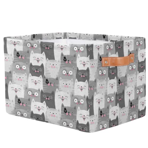 Storage Basket Bin, Animal Cats Funny Pattern Large Collapsible Storage Cube Box with Handle Durable Waterproof Closet Shelf Organizer for Toy Nursery Bedroom Laundry Basket, 1 Pcs