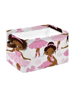 storage basket pink ballet girl storage bin with handles, cute princess africa american dancer collapsible organizer storage cubes bins for closet, laundry clothes, bathroom, nursery toys