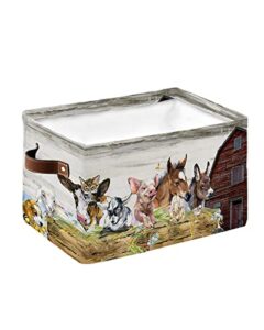 storage basket vintage wooden barn animals storage bin with handles, farmhouse pig cow cat collapsible organizer storage cubes bins for closet, laundry clothes, bathroom, nursery toys