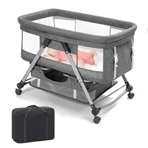 palopalo portable bassinet baby bassinet bedside sleeper 3 in 1 bedside crib with wheels co sleeper for newborn,adjustable height, comfortable mattress and a large storage basket included, grey