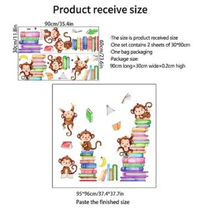 Monkey Wall Decals Animals Monkey Reading Books Wall Stickers for Baby Nursery Kids Bedroom Classroom Wall Decor