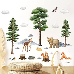 jungle animals wall decals,cartoon animals wall stickers,watercolor tree animal wall stickers,nursery wall decor woodland wall decals,bear forest animal wall decal for kids room bedroom playroom decor